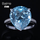 BAIHE Solid 14K White Gold(AU585)9.62CT Certified Sky Blue/Flawless Genuine Blue Topaz Wedding Women Trendy Fine Jewelry Ring