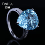 BAIHE Solid 14K White Gold(AU585)9.62CT Certified Sky Blue/Flawless Genuine Blue Topaz Wedding Women Trendy Fine Jewelry Ring