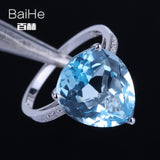 BAIHE Solid 14K White Gold(AU585)9.62CT Certified Sky Blue/Flawless Genuine Blue Topaz Wedding Women Trendy Fine Jewelry Ring