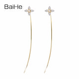 BAIHE Solid 14K White & Yellow Gold 0.06CT H/SI Genuine Natural Diamonds Engagement Fine Jewelry Elegant Unique Stud Earrings