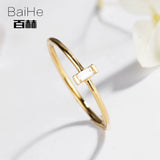 BAIHE Solid 14K Yellow Gold 0.05CT Certified H/SI Ladder side Genuine Natural Diamonds Engagement Women Trendy Fine Jewelry Ring