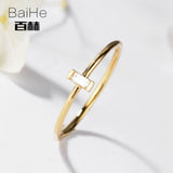 BAIHE Solid 14K Yellow Gold 0.05CT Certified H/SI Ladder side Genuine Natural Diamonds Engagement Women Trendy Fine Jewelry Ring