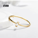 BAIHE Solid 14K Yellow Gold 0.05CT Certified H/SI Ladder side Genuine Natural Diamonds Engagement Women Trendy Fine Jewelry Ring