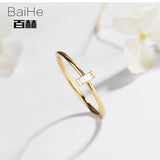 BAIHE Solid 14K Yellow Gold 0.05CT Certified H/SI Ladder side Genuine Natural Diamonds Engagement Women Trendy Fine Jewelry Ring