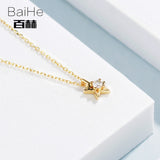 BAIHE Solid 14K Yellow Gold 0.07ct Certified H/SI 100% Genuine Natural Diamonds Women Trendy Fine Jewelry Elegant gift Necklaces