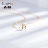 BAIHE Solid 14K Yellow Gold 0.07ct Certified H/SI 100% Genuine Natural Diamonds Women Trendy Fine Jewelry Elegant gift Necklaces