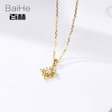 BAIHE Solid 14K Yellow Gold 0.10ct Certified H/SI Genuine Natural Diamonds Engagement Women Trendy Fine Jewelry gift Necklaces