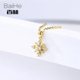 BAIHE Solid 14K Yellow Gold 0.10ct Certified H/SI Genuine Natural Diamonds Engagement Women Trendy Fine Jewelry gift Necklaces