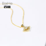 BAIHE Solid 14K Yellow Gold 0.10ct Certified H/SI Genuine Natural Diamonds Engagement Women Trendy Fine Jewelry gift Necklaces