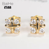 BAIHE Solid 14K Yellow Gold 0.40CT H/SI Genuine Natural Diamonds Engagement Trendy Fine Jewelry Elegant Unique Stud Earrings