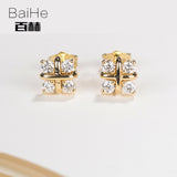 BAIHE Solid 14K Yellow Gold 0.40CT H/SI Genuine Natural Diamonds Engagement Trendy Fine Jewelry Elegant Unique Stud Earrings