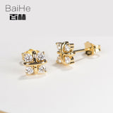 BAIHE Solid 14K Yellow Gold 0.40CT H/SI Genuine Natural Diamonds Engagement Trendy Fine Jewelry Elegant Unique Stud Earrings