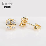 BAIHE Solid 14K Yellow Gold 0.40CT H/SI Genuine Natural Diamonds Engagement Trendy Fine Jewelry Elegant Unique Stud Earrings