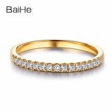 BAIHE Solid 14K Yellow Gold Engagement Wedding Ring Round Cut Diamond Eternity Anniversary Band