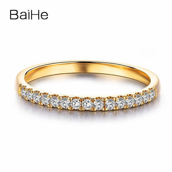 BAIHE Solid 14K Yellow Gold Engagement Wedding Ring Round Cut Diamond Eternity Anniversary Band