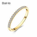 BAIHE Solid 14K Yellow Gold Engagement Wedding Ring Round Cut Diamond Eternity Anniversary Band