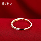 BAIHE Solid 14K Yellow Gold Engagement Wedding Ring Round Cut Diamond Eternity Anniversary Band