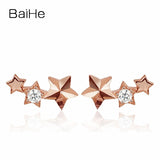 BAIHE Solid 18K Rose Gold 0.03CT H/SI Round 100% Genuine Natural Diamonds Wedding Trendy Jewelry Elegant Unique Stud Earrings