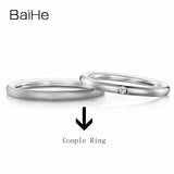 BAIHE Solid 18K White Gold 0.02ct Certified H/SI Round 100% Genuine Natural Diamond Wedding Women Vintage Jewelry Couple Ring