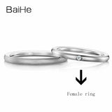 BAIHE Solid 18K White Gold 0.02ct Certified H/SI Round 100% Genuine Natural Diamond Wedding Women Vintage Jewelry Couple Ring