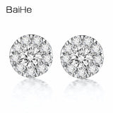 BAIHE Solid 18K White Gold 0.16CT H/SI Round Genuine Natural Diamonds Wedding Trendy Fine Jewelry Elegant Unique Stud Earrings