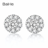 BAIHE Solid 18K White Gold 0.16CT H/SI Round Genuine Natural Diamonds Wedding Trendy Fine Jewelry Elegant Unique Stud Earrings