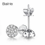 BAIHE Solid 18K White Gold 0.16CT H/SI Round Genuine Natural Diamonds Wedding Trendy Fine Jewelry Elegant Unique Stud Earrings