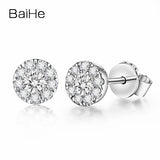 BAIHE Solid 18K White Gold 0.16CT H/SI Round Genuine Natural Diamonds Wedding Trendy Fine Jewelry Elegant Unique Stud Earrings