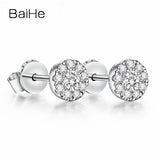 BAIHE Solid 18K White Gold 0.16CT H/SI Round Genuine Natural Diamonds Wedding Trendy Fine Jewelry Elegant Unique Stud Earrings