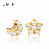 BAIHE Solid 18K Yellow Gold 0.01CT H/SI Round 100% Genuine Natural Diamonds Wedding Trendy Jewelry Elegant Unique Stud Earrings