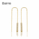 BAIHE Solid 18K Yellow Gold 0.01CT H/SI Round 100% Genuine Natural Diamonds Wedding Trendy Jewelry Elegant Unique Stud Earrings