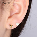 BAIHE Solid 18K Yellow Gold 0.01CT H/SI Round 100% Genuine Natural Diamonds Wedding Trendy Jewelry Elegant Unique Stud Earrings