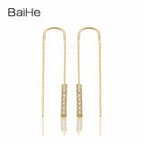 BAIHE Solid 18K Yellow Gold 0.01CT H/SI Round 100% Genuine Natural Diamonds Wedding Trendy Jewelry Elegant Unique Stud Earrings