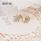 BAIHE Solid 18K Yellow Gold 0.01CT H/SI Round 100% Genuine Natural Diamonds Wedding Trendy Jewelry Elegant Unique Stud Earrings