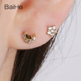 BAIHE Solid 18K Yellow Gold 0.01CT H/SI Round 100% Genuine Natural Diamonds Wedding Trendy Jewelry Elegant Unique Stud Earrings