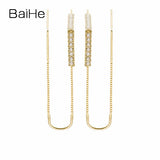 BAIHE Solid 18K Yellow Gold 0.01CT H/SI Round 100% Genuine Natural Diamonds Wedding Trendy Jewelry Elegant Unique Stud Earrings