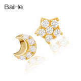 BAIHE Solid 18K Yellow Gold 0.01CT H/SI Round 100% Genuine Natural Diamonds Wedding Trendy Jewelry Elegant Unique Stud Earrings