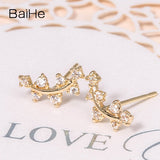 BAIHE Solid 18K Yellow Gold 0.03ct Round Engagement Genuine Natural Diamonds Trendy Fine Jewelry Elegant Unique Stud Earrings