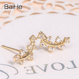 BAIHE Solid 18K Yellow Gold 0.03ct Round Engagement Genuine Natural Diamonds Trendy Fine Jewelry Elegant Unique Stud Earrings