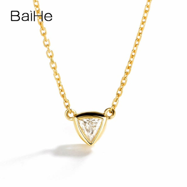 BAIHE Solid 18K Yellow Gold 0.10ct Certified H/SI Genuine Natural Diamond Women Trendy Fine Jewelry Elegant unique Necklaces