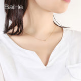 BAIHE Solid 18K Yellow Gold 0.10ct Certified H/SI Genuine Natural Diamond Women Trendy Fine Jewelry Elegant unique Necklaces