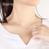 BAIHE Solid 18K Yellow Gold 0.10ct Certified H/SI Genuine Natural Diamond Women Trendy Fine Jewelry Elegant unique Necklaces