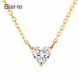 BAIHE Solid 18K Yellow Gold 0.12ct Certified H/SI 100% Genuine Natural Diamond Women Trendy Fine Jewelry Elegant gift Necklaces