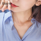 BAIHE Solid 18K Yellow Gold 0.12ct Certified H/SI 100% Genuine Natural Diamond Women Trendy Fine Jewelry Elegant gift Necklaces