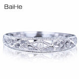 BAIHE Sterling Silver 925 0.005CT Certified H/SI Round CUT 100% Genuine Natural Diamonds Wedding Women Trendy Fine Jewelry Ring