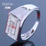 BAIHE Sterling Silver 925 0.4CT Certified H/I Round Cut 100% Genuine Natural Diamonds Engagement Men Trendy Fine Jewelry Ring