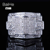 BAIHE Sterling Silver 925 0.8CT Certified H/SI Round 100% Genuine Natural Diamonds Wedding Men Classic Fine Jewelry fashion Ring