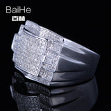 BAIHE Sterling Silver 925 0.8CT Certified H/SI Round 100% Genuine Natural Diamonds Wedding Men Classic Fine Jewelry fashion Ring