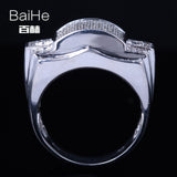 BAIHE Sterling Silver 925 0.8CT Certified H/SI Round 100% Genuine Natural Diamonds Wedding Men Classic Fine Jewelry fashion Ring