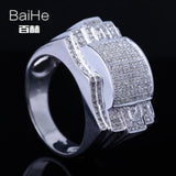 BAIHE Sterling Silver 925 0.8CT Certified H/SI Round 100% Genuine Natural Diamonds Wedding Men Classic Fine Jewelry fashion Ring